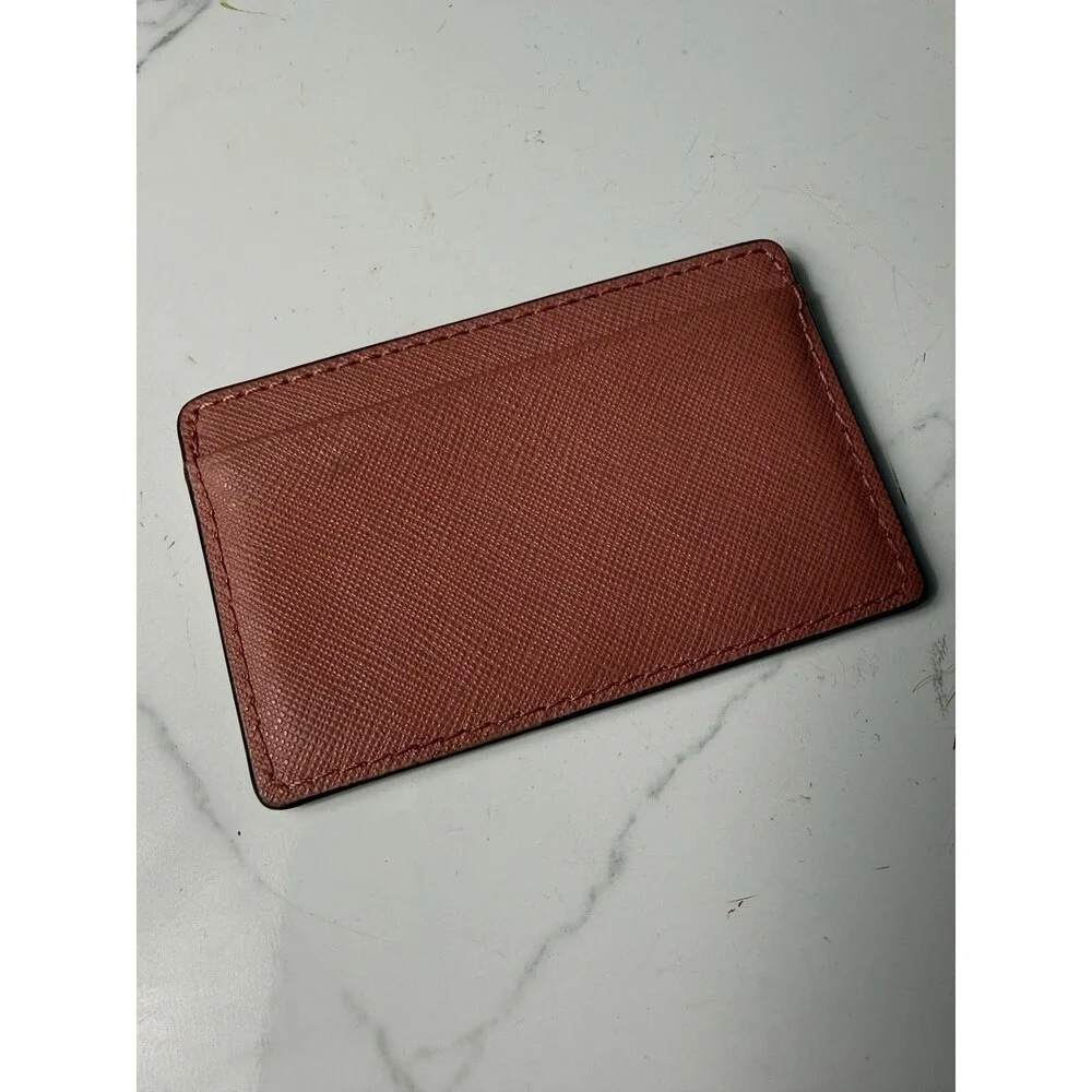 Michael Kors Jet Set Pebbled Leather Card Case Crimson Pink Wallet Credit Card S